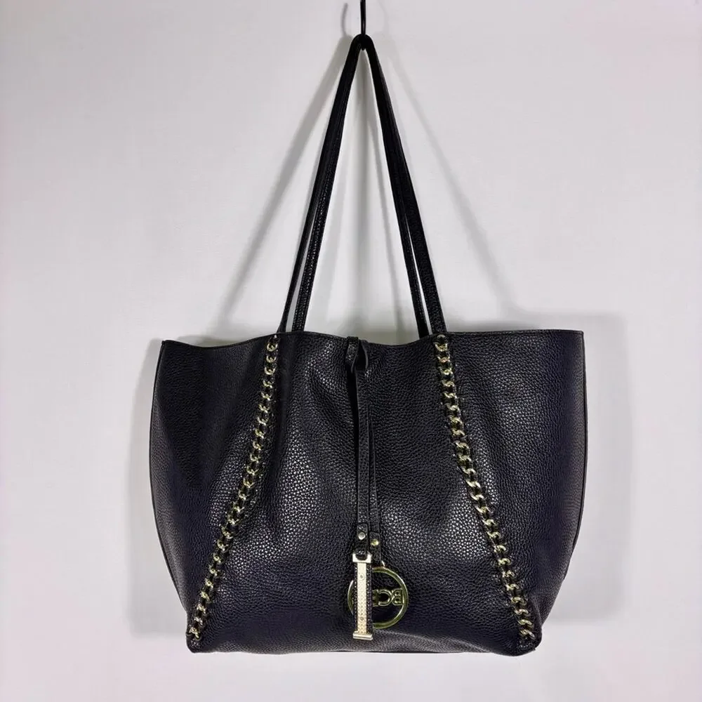 BCBG Chic Black Tote with Gold Chain Accents Bin10